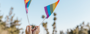 Blog banner showing hands holding the LGBTQ flags